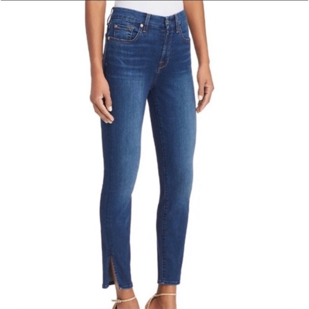 7FAM Aubrey Ankle Skinny Slit Jeans Dark Wash Size 26 #U17